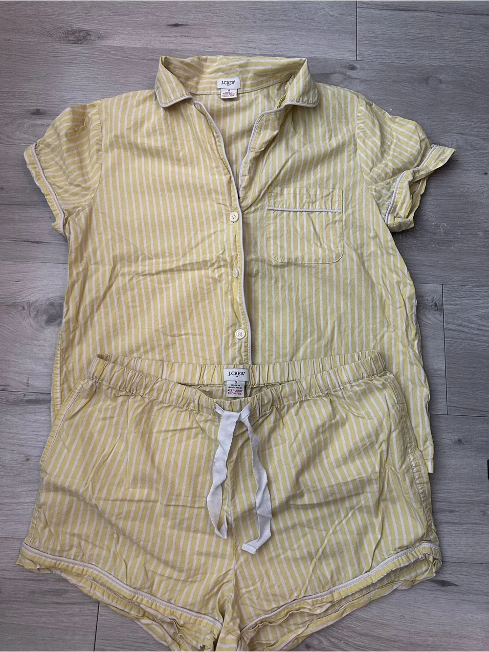 J. Crew Yellow & White Striped Short Pajama Set